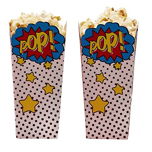 William & Douglas Ginger Ray Superhero Pop Art Popcorn Treat Boxes Party Supplies Decoration for Superhero Theme Children's Birthday Party Celebration, Movie Nights (8 Pack)