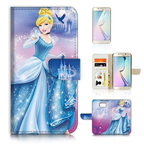 ( For Samsung S7 Edge , Galaxy S7 Edge ) Flip Wallet Case Cover & Screen Protector Bundle - A21059 Princess Cinderella