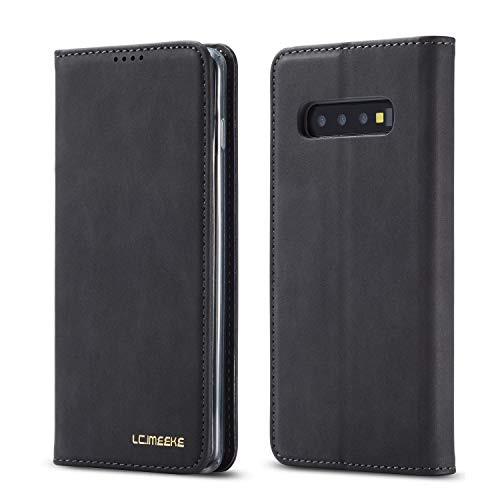 DEFBSC Samsung Galaxy S10 Flip Wallet Case with Kickstand Card SlotsMagnetic Closure Shockproof PU Leather Folio Flip Case for Samsung Galaxy S10Black Black