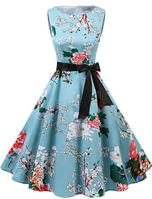 Gardenwed Womens Audrey Hepburn Rockabilly Vintage Dress 1950s Retro Cocktail Swing Party Dress Floral M