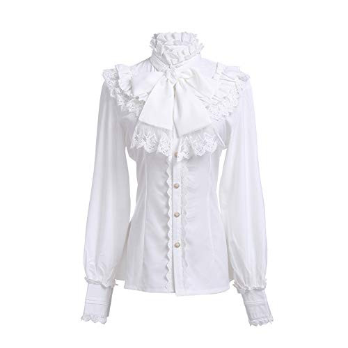 Victorian BlouseWomens Gothic Lolita Shirt Vintage Steampunk Stand-Up Collar Long Sleeve Lotus Ruffle Tops White M Victorian BlouseWomens Gothic Lolita Shirt Vintage Steampunk Stand-Up Collar Long Sleeve Lotus Ruffle Tops White M