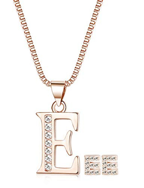 ORAZIO Initial Necklace Earrings for Women Girls Alphabet Letter E Pendant Necklace Stud Earrings Jewelry Set ORAZIO Initial Necklace Earrings for Women Girls Alphabet Letter E Pendant Necklace Stud Earrings Jewelry Set