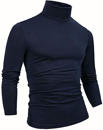 THWEI Mens Turtleneck Mock Turtleneck Slim Fit Long Sleeve Pullover SweaterNavy LUS 42
