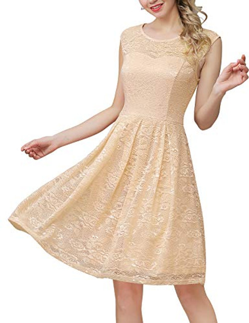 Bbonlinedress Womens Short Floral Lace Bridesmaid Dress V-Back Sleeveless Formal Cocktail Party Dress Champagne 2XL Bbonlinedress Womens Short Floral Lace Bridesmaid Dress V-Back Sleeveless Formal Cocktail Party Dress Champagne 2XL