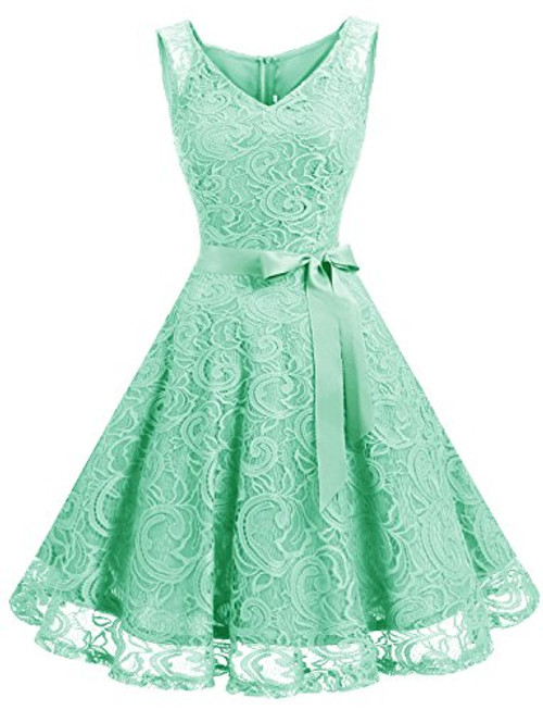 Dressystar 0010 Women Floral Lace Bridesmaid Party Dress Short Prom Dress V Neck Mint S