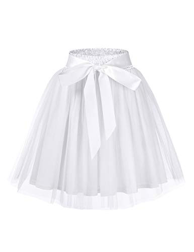 GlorySunshine Womens 50s Petticoat Skirt Tutu Tulle Skirt Crinoline Underskirt Summer Casual Skirts White M
