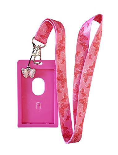 Butterfly Lanyard wID Badge Holder and Charm Pink
