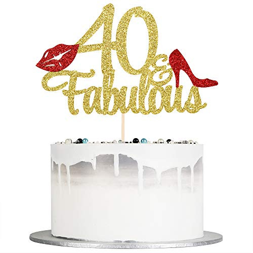 Auteby 40  and  Fabulous Cake Topper - Gold Glitter Happy 40th Birthday 40th Anniverdary Party Decorations 40