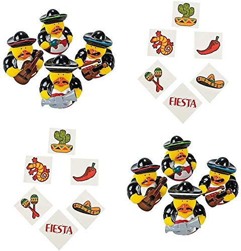 HAPPY DEALS ~ 12 Vinyl Mariachi Band Rubber Ducks - Fiesta Party Duckies - 2 inch and 72 Fiesta Party Tattoos