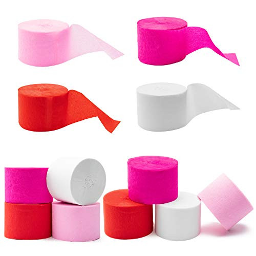 12 Rolls Crepe Paper for Valentines Day 984ft Crepe Paper Streamers Pink Red White Rose Red Crepe Paper Party Decorations Supplies for Wedding Valentins Propose Marriage Anniversary Backdrop Decor