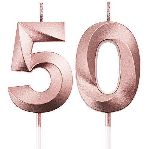 BBTO 50th Birthday Candles Cake Numeral Candles Happy Birthday Cake Topper Decoration for Birthday Party Wedding Anniversary Celebration Supplies Rose Gold