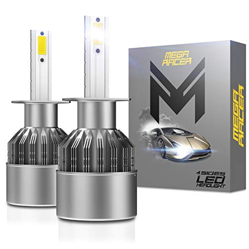Mega Racer H1 LED Headlight Bulb 6000K Ultra Bright White H1 LED Bulb H1 Bulb H1 Headlight Bulb 80W 8000 Lumens LED H1 H1 Headlight LED H1 HID Kit H1 Bulb LED Headlight Bulbs H1 LED