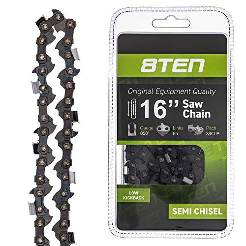 8TEN Chainsaw Chain 16 inch Bar .050 Gauge .375 Pitch 55 Drive Links for Stihl MS191-MS251 009-025