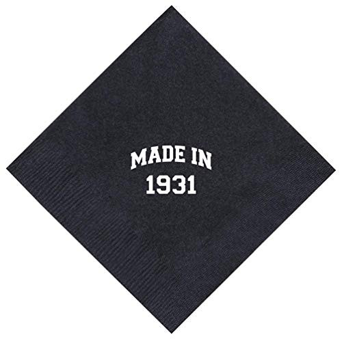 90th Birthday Gifts Made 1931 90th Birthday Gifts for Men 50 Pack 5x5inch Party Napkins Cocktail Napkins Black