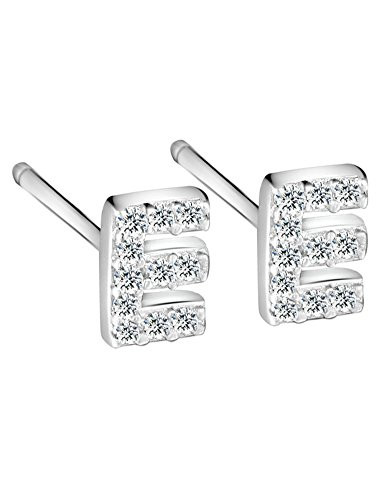 Paialco 925 Sterling Silver Initial E Cubic Zirconia Studs EarringsTiny Letters