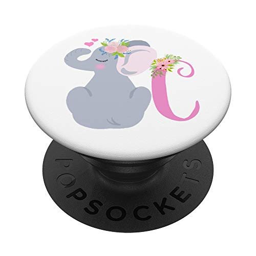 Cute Floral Baby Elephant Monogram C Initial Letter C PopSockets Grip and Stand for Phones and Tablets