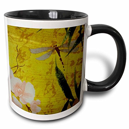 3dRose Dragon Fly n Roses-Two Tone Black Mug 11-Ounce Multicolored