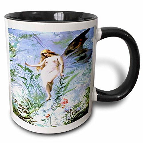 3dRose mug_48197_4inchPink Angel With Blue n Green Botanicalinch Two Tone Black Mug 11 oz Multicolor