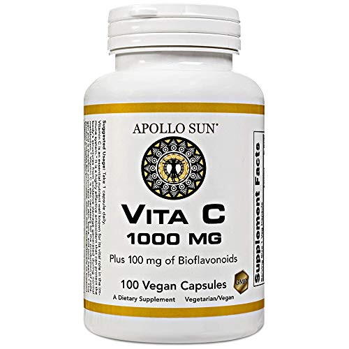 APOLLO SUN Vitamin C 1000mg Capsules  High Potency Vegan Vitamin C Supplement  VIT C with Citrus Bioflavonoids and Rutin  Immune Support  100 Capsules