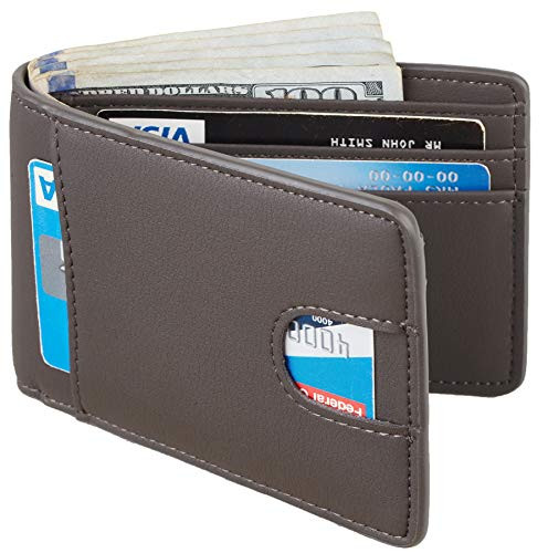 Casmonal Mens Leather Wallet Slim Front Pocket Wallet Billfold RFID Blocking TeNapa Grey