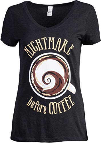 The Nightmare Before Coffee  Funny Cute Saying Womens Cafe Mug Drinker V-Neck T-Shirt-VneckL