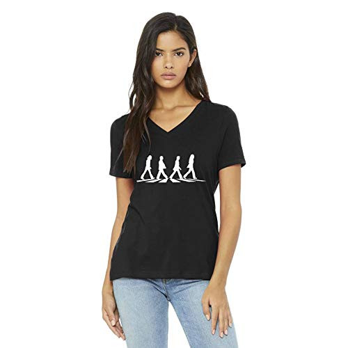 Vincit Veritas Beatles V-Neck T-Shirt Black Abbey Road Crosswalk Tshirt for Women Ladies Girls Blackwhite Large