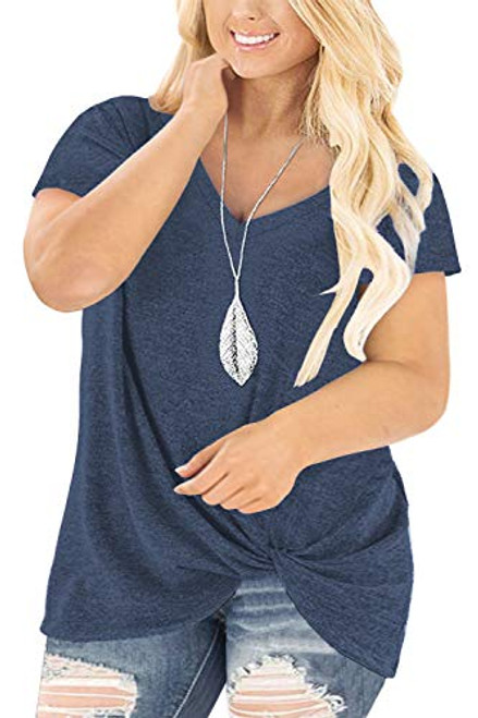 Plus Size Shirts for Women 3X V-Neck Tops Knot Summer Tee Tunics Navy Blue-22W Plus Size Shirts for Women 3X V-Neck Tops Knot Summer Tee Tunics Navy Blue-22W