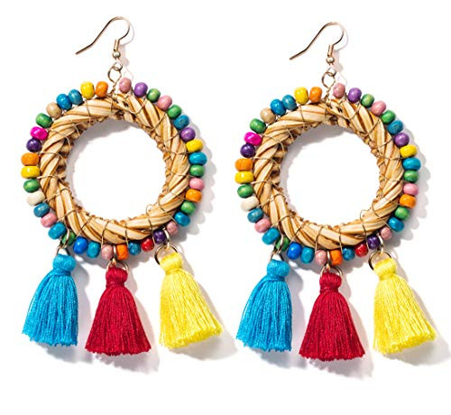 Handmade Beaded Tassel Statement Earrings Bohemian Fringe Lightweight Party Dangle Drop Earrings Boho Rattan Earrings For Women Girls 10 Tassel C Handmade Beaded Tassel Statement Earrings Bohemian Fringe Lightweight Party Dangle Drop Earrings Boho Rattan Earrings For Women Girls 10 Tassel C