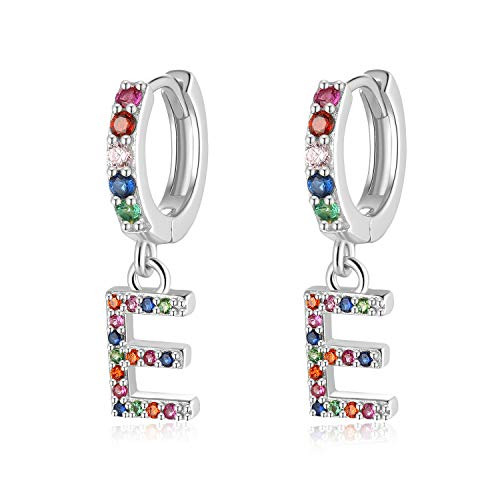 Presentski Huggie Hoop Earrings Alphabet Letter Earrings E Initial Earring 925 Sterling Silver Cubic Zirconia Hypoallergenic Earrings for Women Sensitive Ears