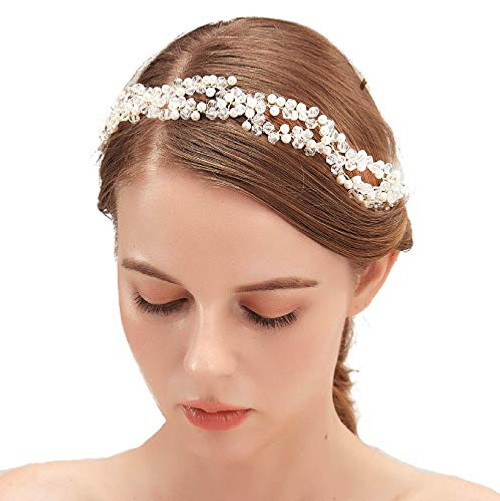 Campsis Crysyal Bride Weding Hair Vines Silver Peral Headpieces Rhinestone Bridal Hair Accessories for Women and Girls