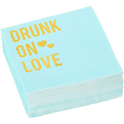 C.R. Gibson Blue and Gold Drunk On Love Beverage and Cocktail Napkins 40pc 5 W x 5 L