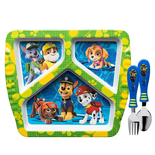 Zak Designs Paw Patrol Divided Plate, Fork and Spoon Set, Paw Patrol, 3 piece set