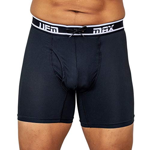 UFM Mens MAX Boxer Briefs with Support Pouch - Maximum Support Patented Adjustable Support Athletic Underwear for Men Breathable Polyester Spandex 6 Inch Black 40 - 42