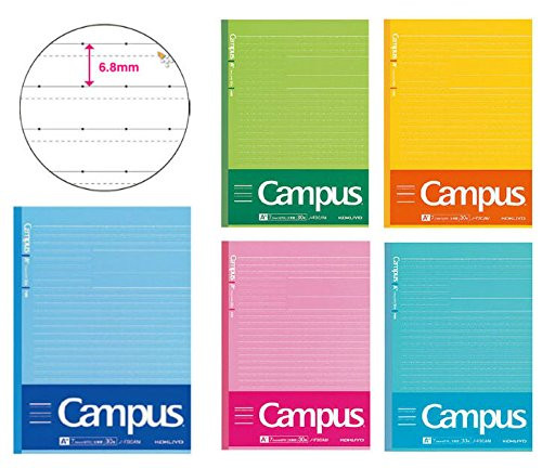 Kokuyo Campus Notebooks Semi B5-dotted, 6mm Ruled and 0.8mm Sub-ruled Memo-adding Style, 30 Lines X 30 Sheets, Pack of 5 Cover Colors