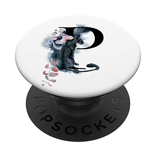 BLACK AND WHITE MARBLED P LETTER INITIAL - P LETTER P PopSockets Grip and Stand for Phones and Tablets