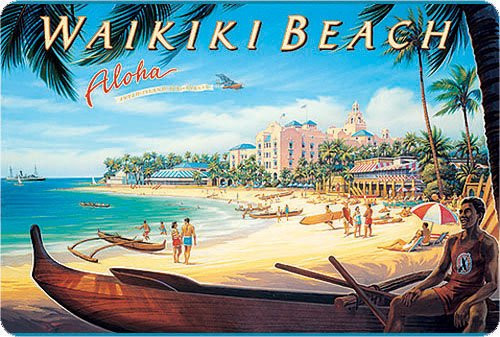 Hawaiian Vintage Postcards Pack of 30 - Waikiki Beach by Kerne Erickson
