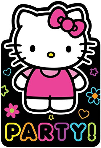 amscan Hello Kitty Neon Tween Invitations w Envelopes 8ct