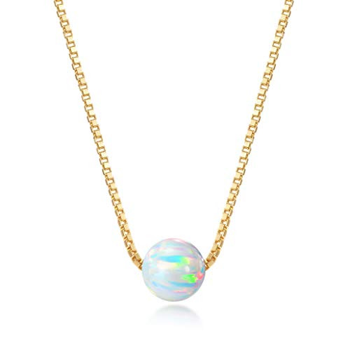 Choker Necklace - 18k Gold Dipped Sterling Silver Box Chain with 6mm Created Opal Ball Pendant