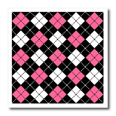 3dRose LLC Argyle Design Pink Black White 10 by 10-Inch Iron on Heat Transfer for White Material