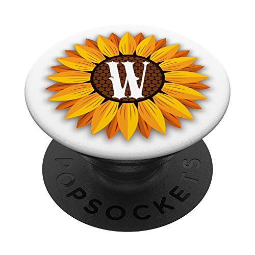 Yellow Sunflower Letter W Initial Girasol White PopSockets Grip and Stand for Phones and Tablets