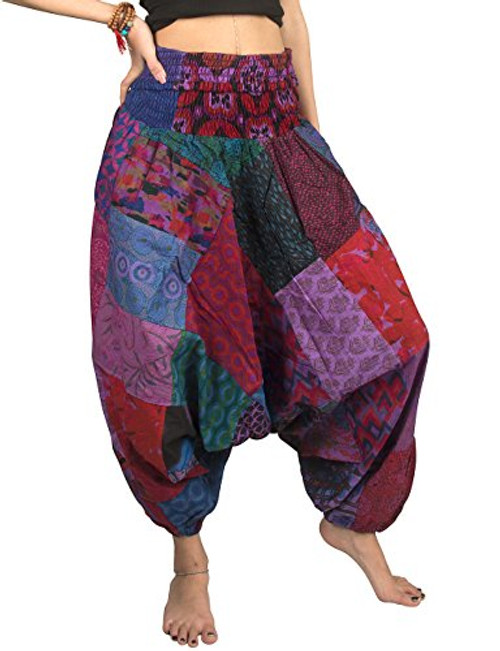 Tribe Azure 100 percent Cotton Casual Pants Patchwork Comfortable Baggy Yoga Hippie Boho Colorful Large Pretty Purple