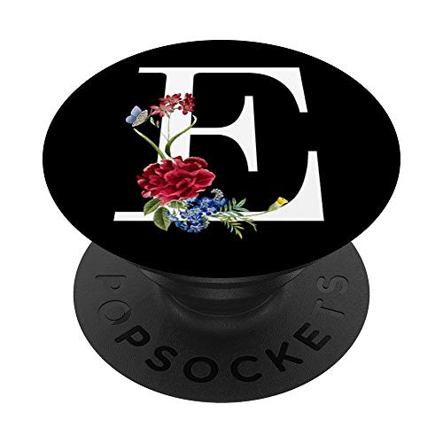 Letter E Floral Monogram Initial PopSockets Grip and Stand for Phones and Tablets