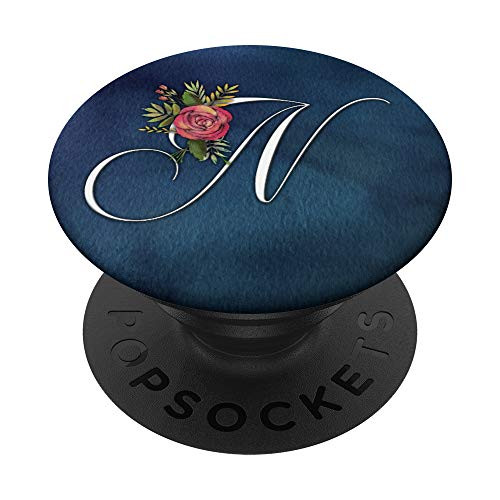 Letter N Elegant Water Color Monogram Initial PopSockets Grip and Stand for Phones and Tablets