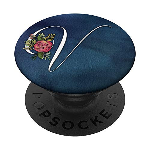 Letter V Elegant Water Color Monogram Initial PopSockets Grip and Stand for Phones and Tablets