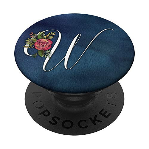 Letter W Elegant Water Color Monogram Initial PopSockets Grip and Stand for Phones and Tablets