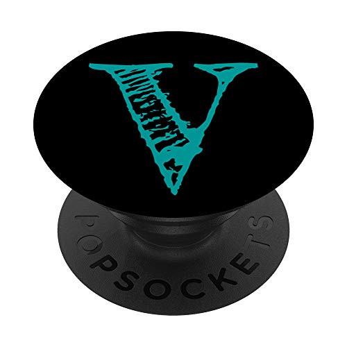 Teal  and  Black Letter V Initial Monogram HatchedShaded Font PopSockets Grip and Stand for Phones and Tablets