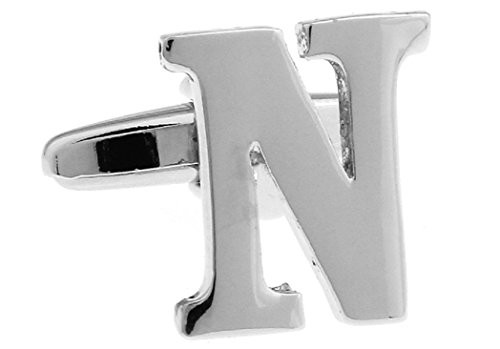 MRCUFF Letter N Pair Cufflinks in a Presentation Gift Box  and  Polishing Cloth