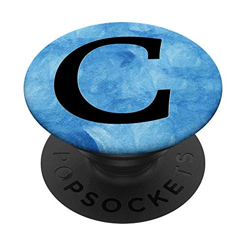 Black Pattern Initial Letter C On Blue Ocean Watercolor PopSockets PopGrip Swappable Grip for Phones  and  Tablets
