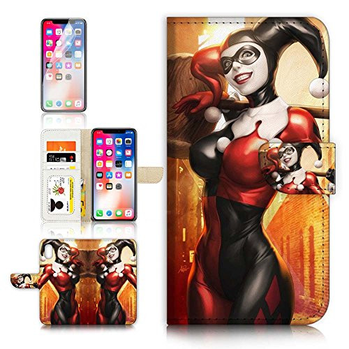 ( For iPhone X ) Flip Wallet Case Cover & Screen Protector Bundle - A21156 Harley Quinn