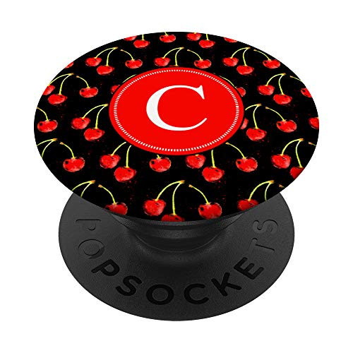 Letter C Monogram - Cute Cherry Pattern - Vintage Cherries PopSockets Grip and Stand for Phones and Tablets